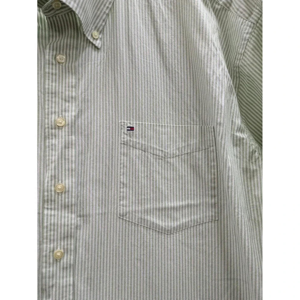 Tommy Hilfiger Short Sleeve Button Down Shirt‎ Mens XXL Green White Striped